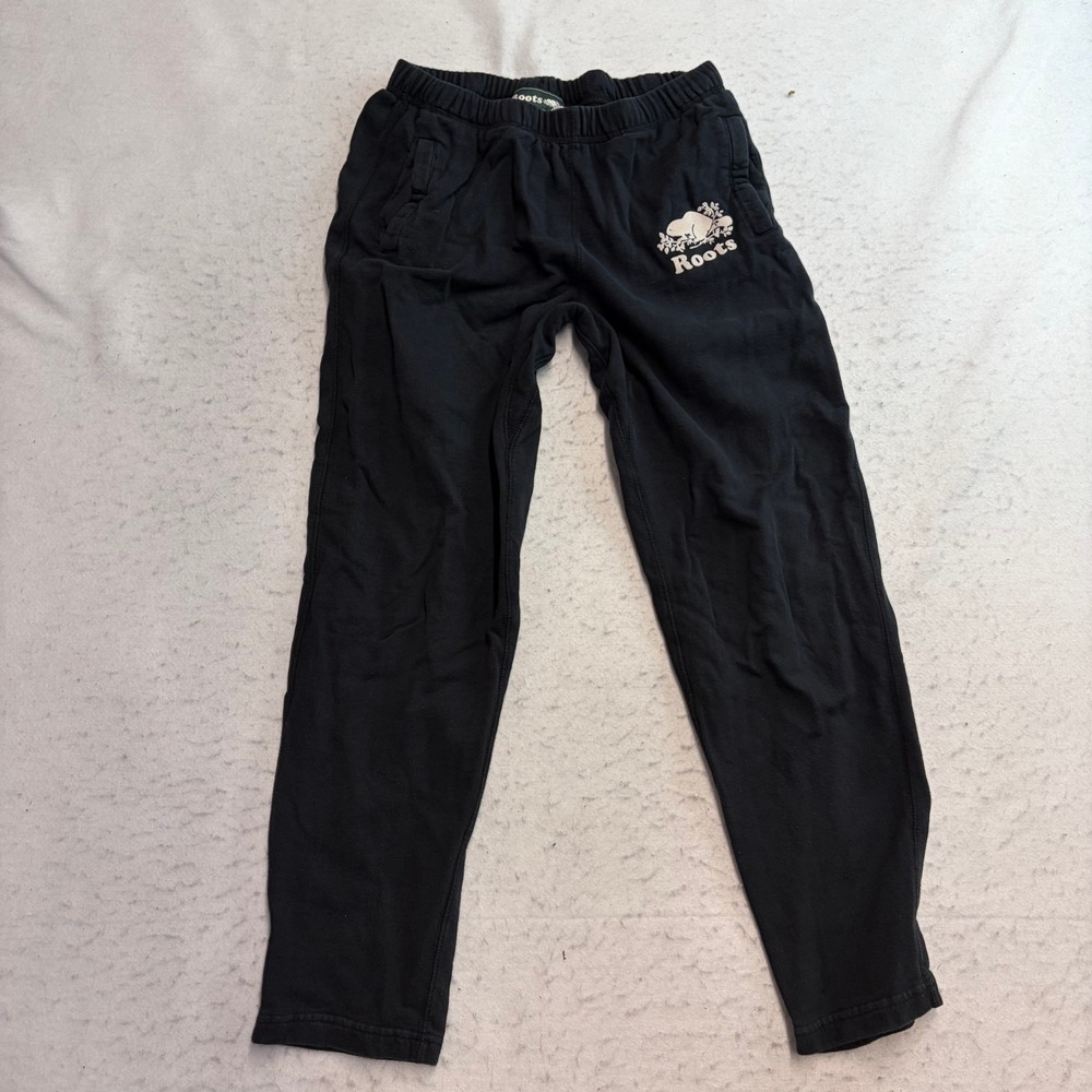 Roots Sweatpants Womens S Black Cotton Fleece Logo Joggers